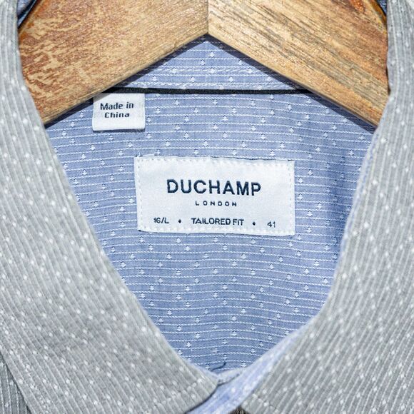 DUCHAMP Men's Tailored Fit dress Shirt Gray textured stripe Size 16 L - Picture 3 of 7